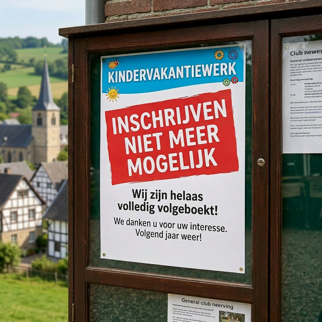 Notice stating registration for Kindervakantiewerk is no longer possible due to full booking